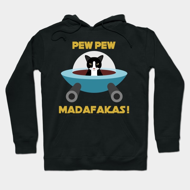 Pew Pew Madafakas Black Cat Hoodie by inotyler